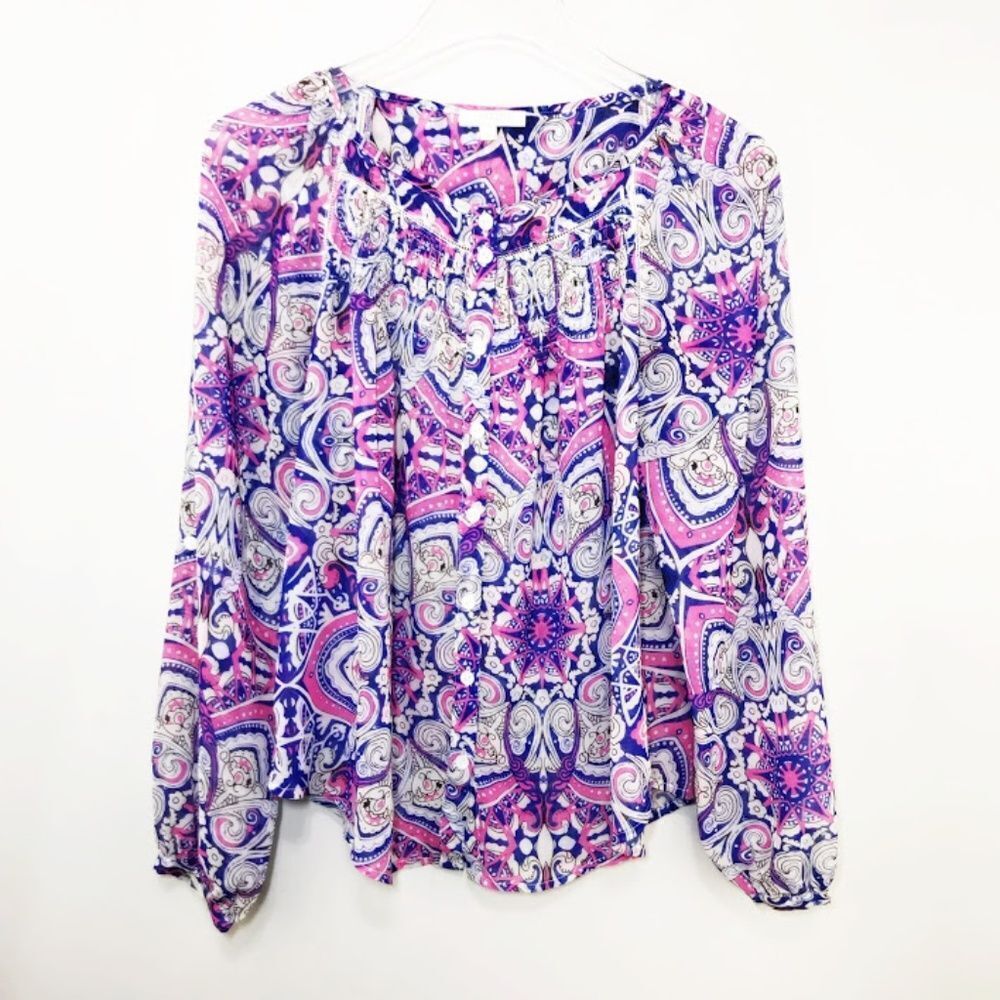 Jade Melody Tam Sheer Blouse Shirt Floral Pink